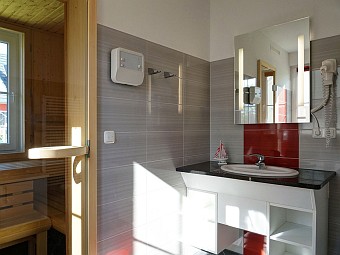 Bad mit Dusche und Sauna im Erdgeschoss